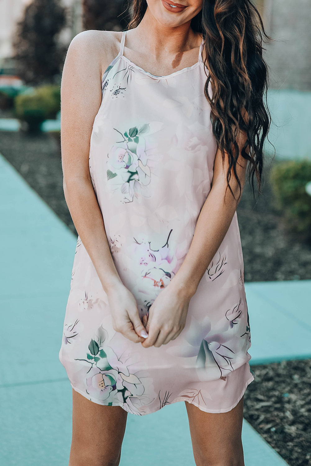 Palm Tree Leaf Print Navy Sleeveless Dress