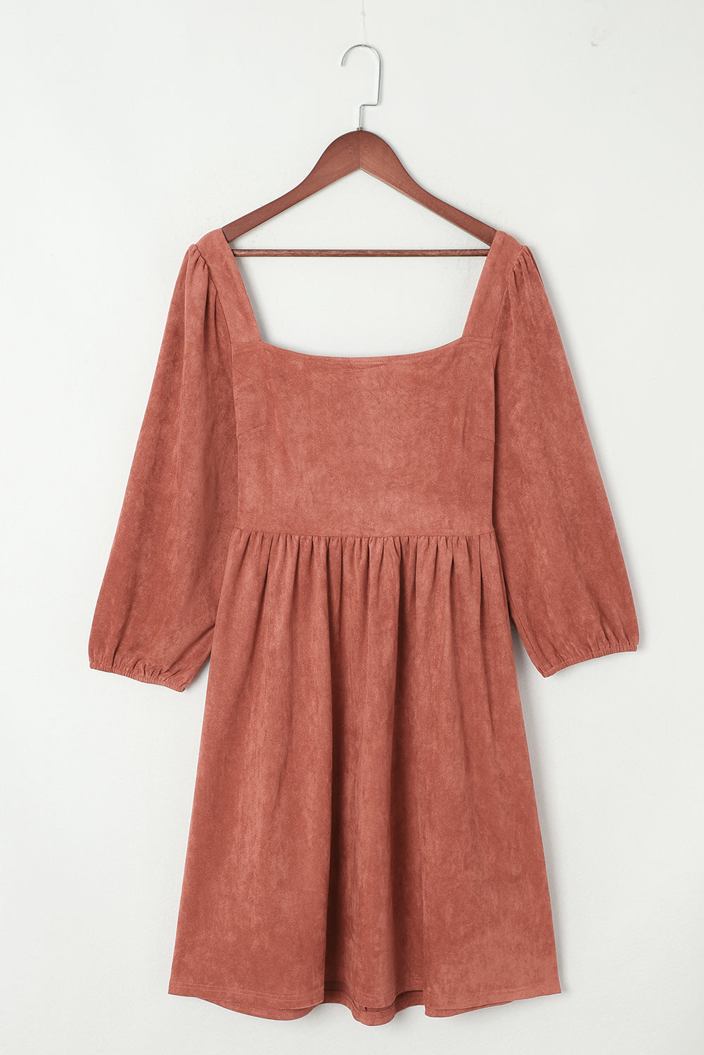Black Suede Square Neck Puff Sleeve Dress