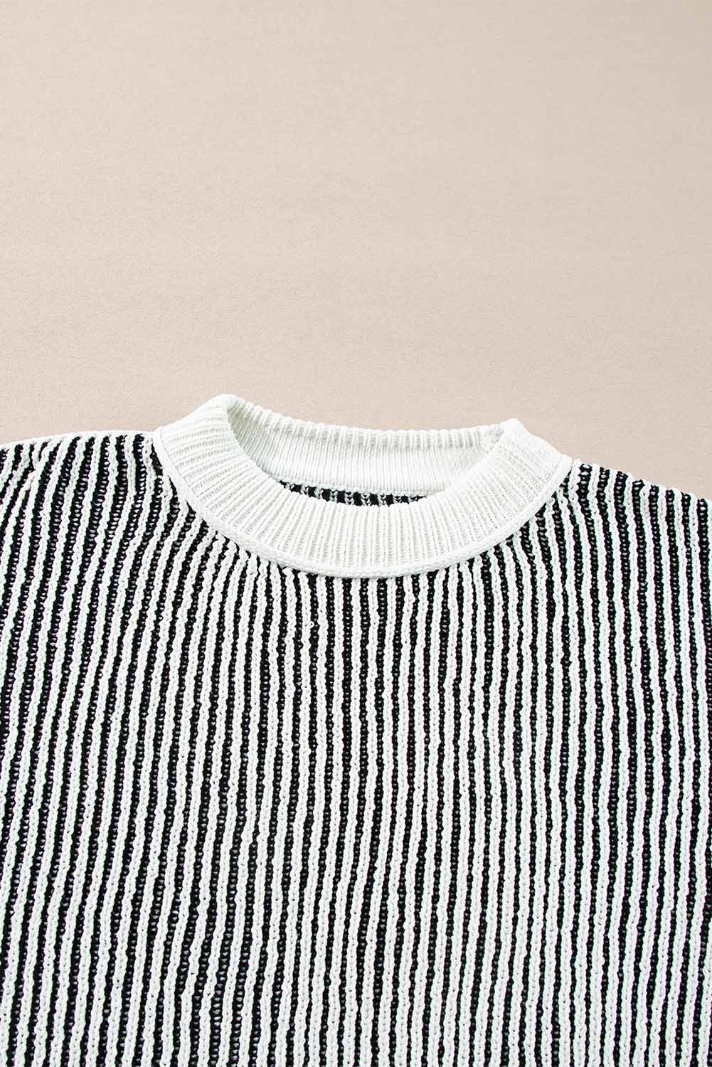 Dark Blue Striped Textured Knit Contrast Edge Loose Sweater