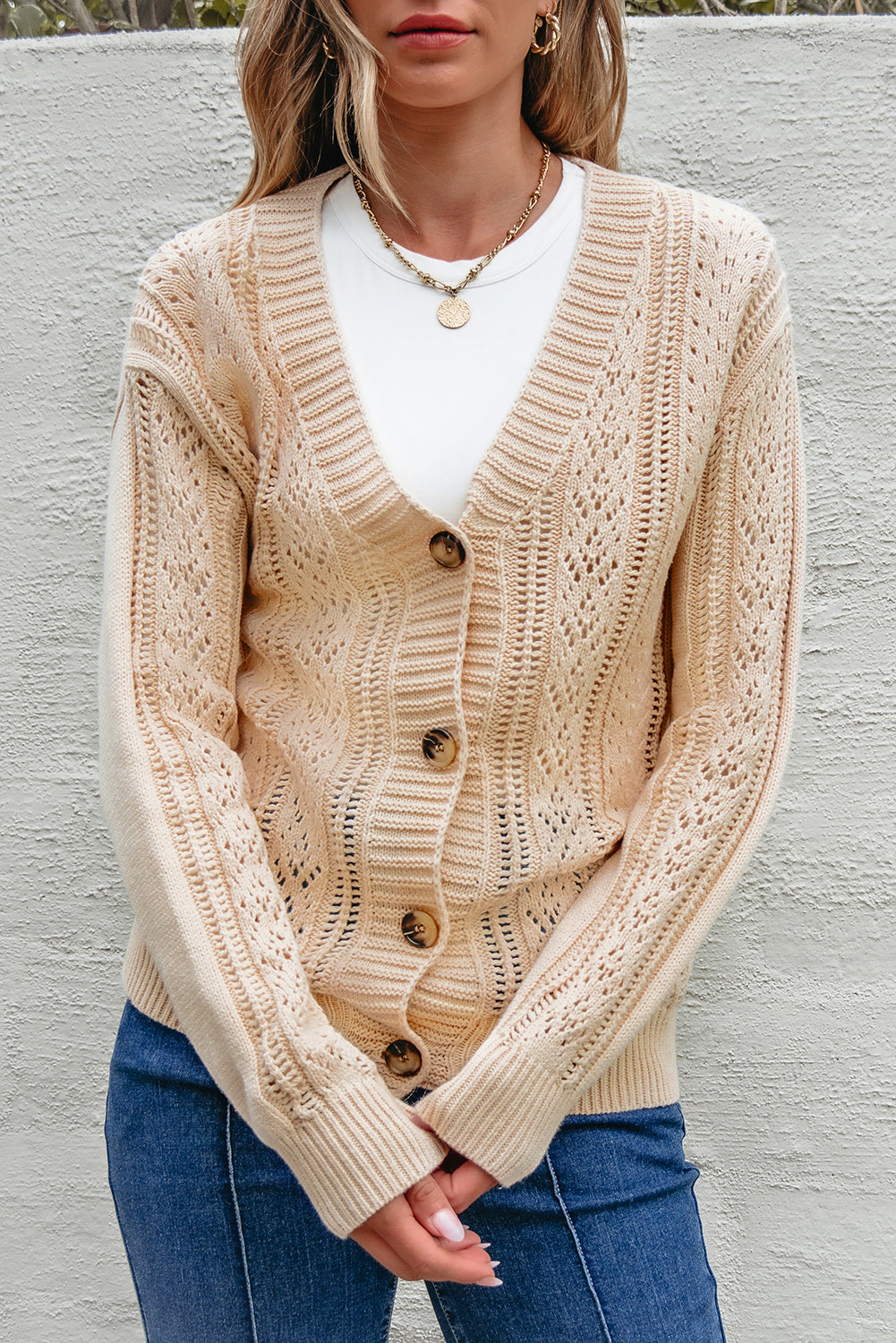 Black Open Knit Drop Shoulder Sweater Cardigan