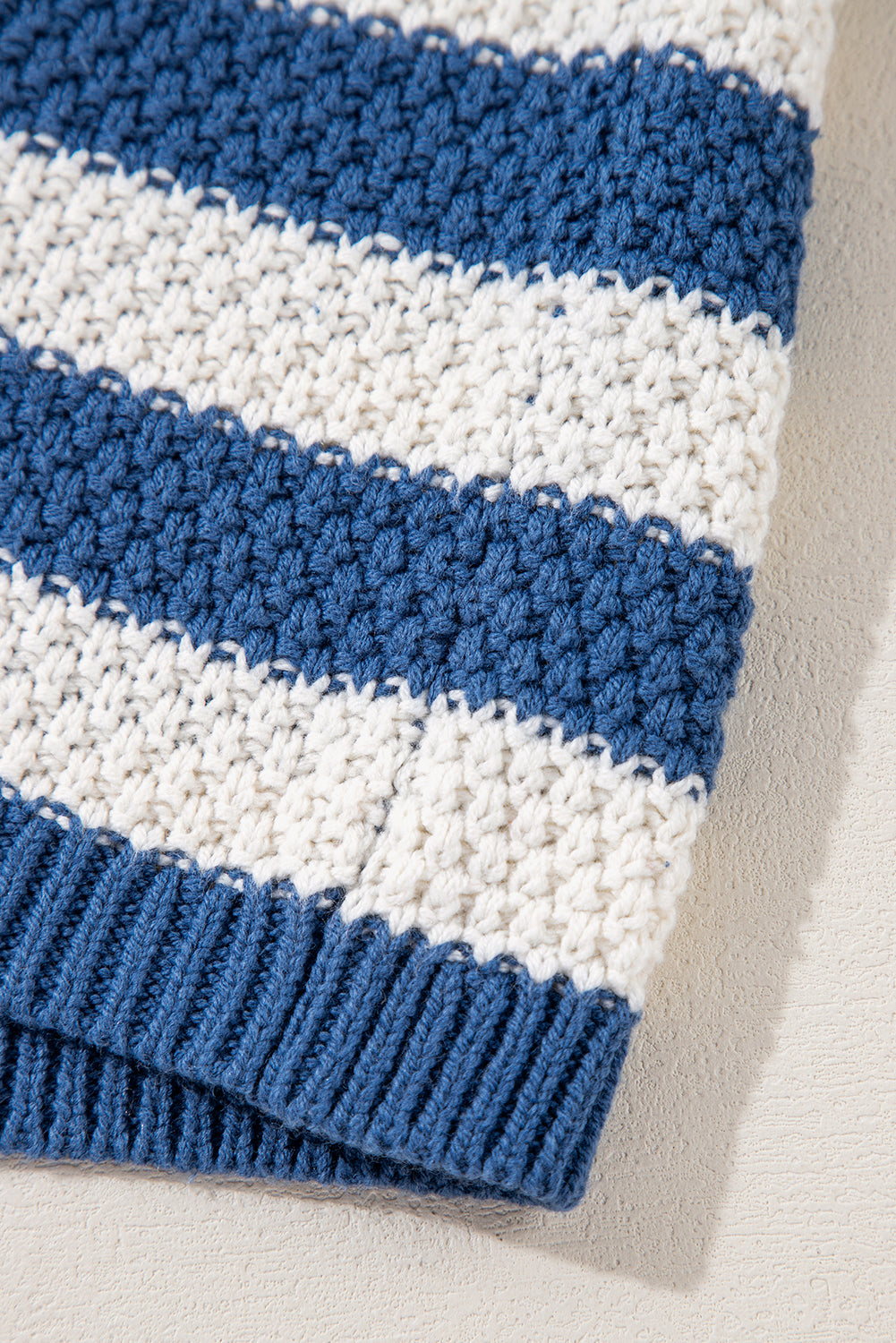 White Stripe V Neck Pocketed Drawstring Hooded Sweater