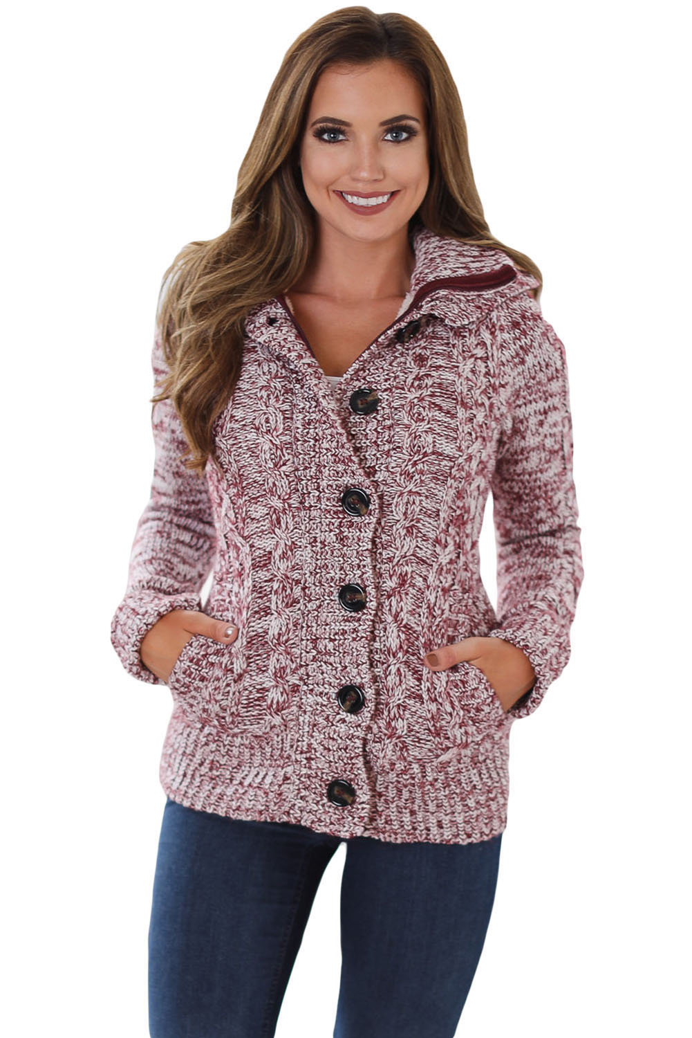 Navy Blue Long Sleeve Button-up Hooded Cardigans