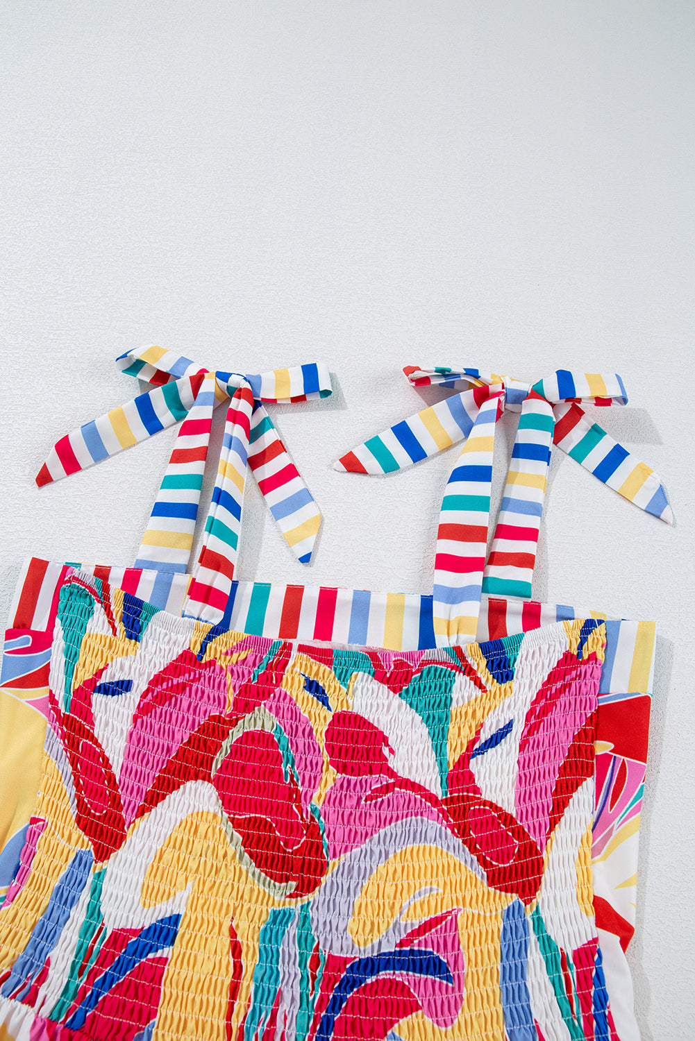 Multicolor Abstract Print Striped Trim Maxi Sundress