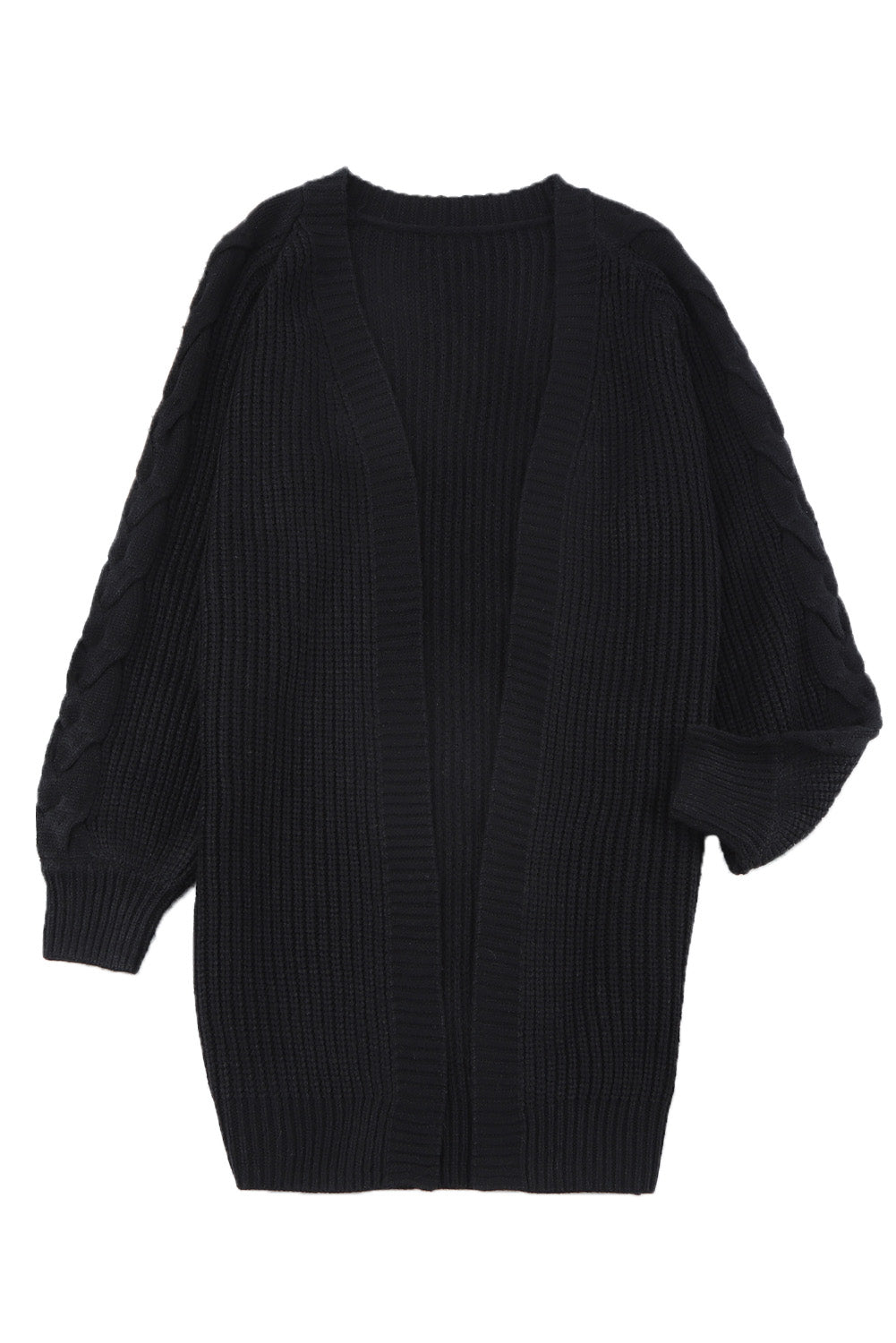 Khaki Open Front Cable Sleeve Long Cardigan