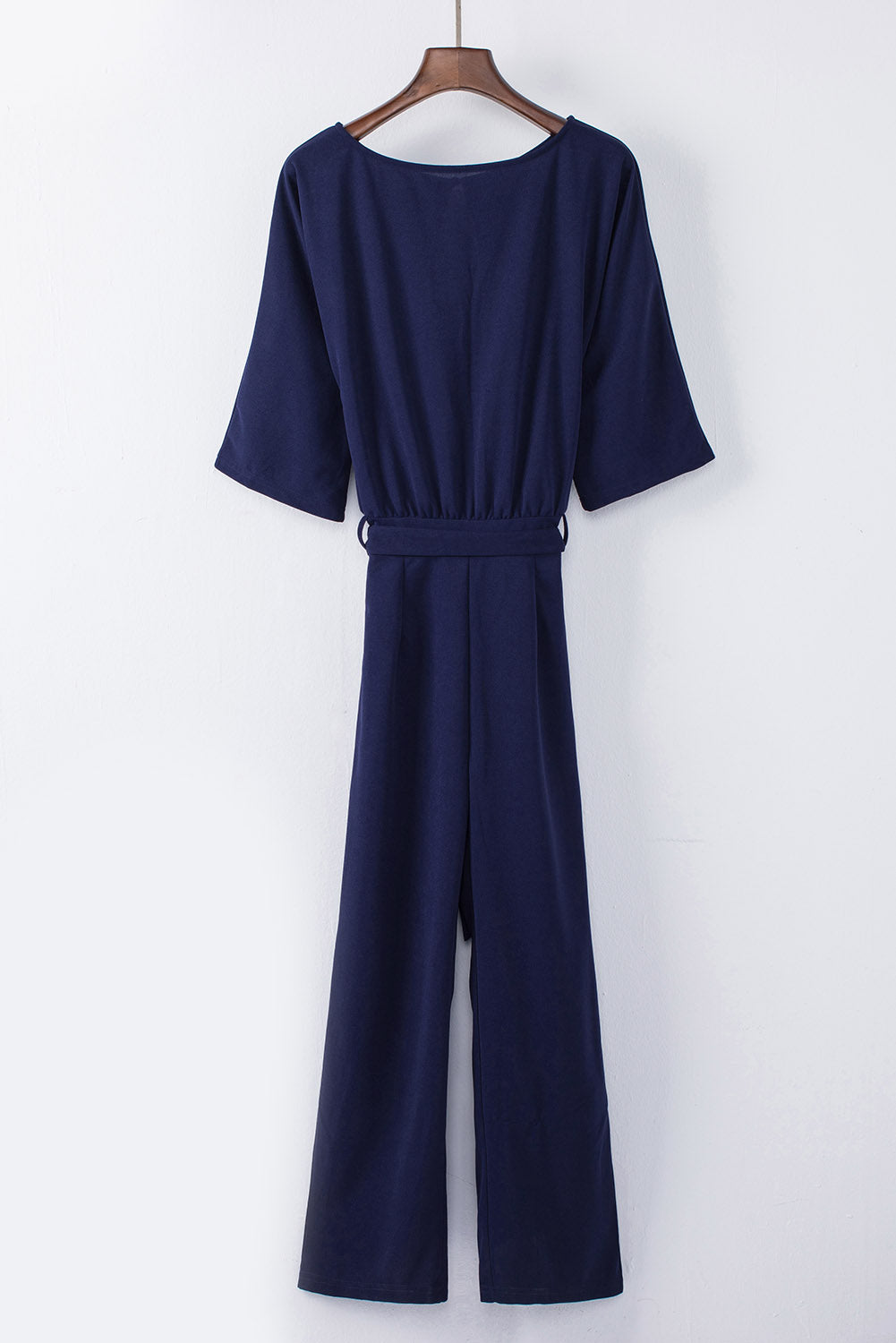Blue Bracelet Sleeve Waist Tie Wide Leg Jumpsuit