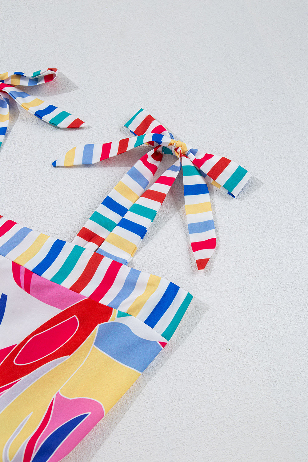 Multicolor Abstract Print Striped Trim Maxi Sundress