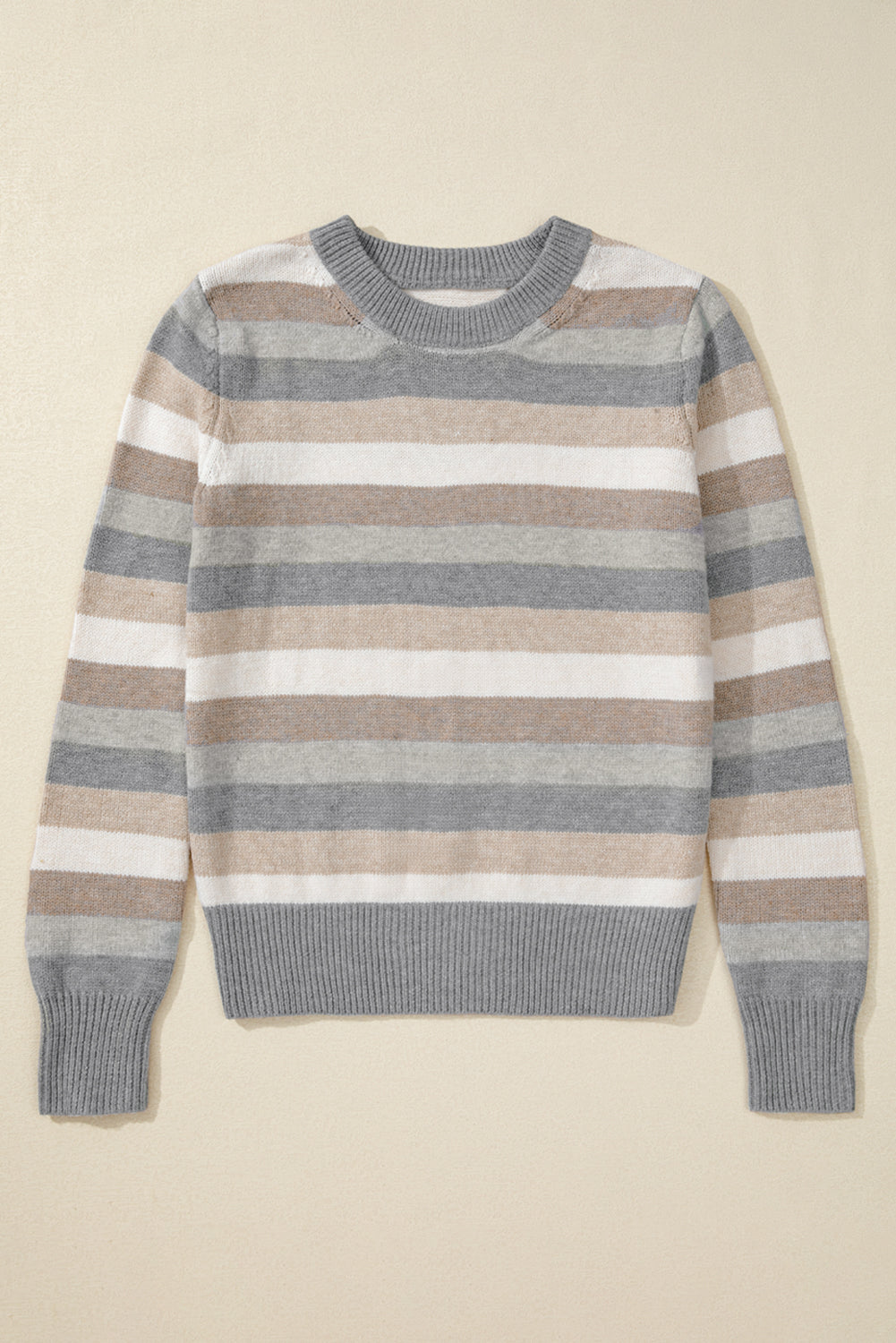 Green Color Block Ribbed Edge Round Neck Sweater