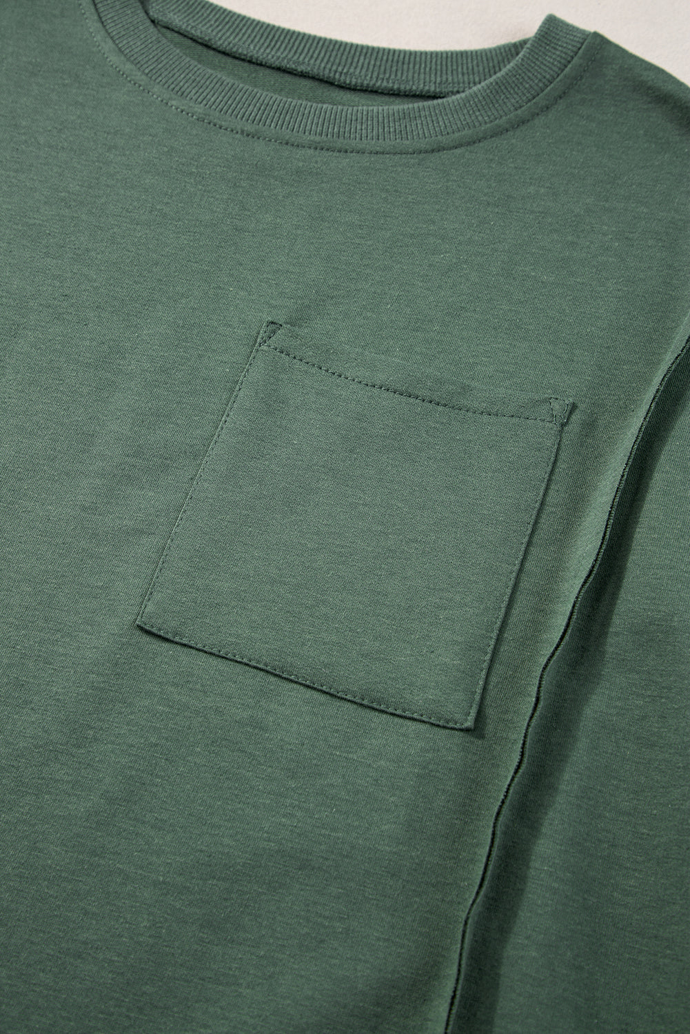 Light Grey Exposed Seam Chest Pocket Split Loose T Shirt