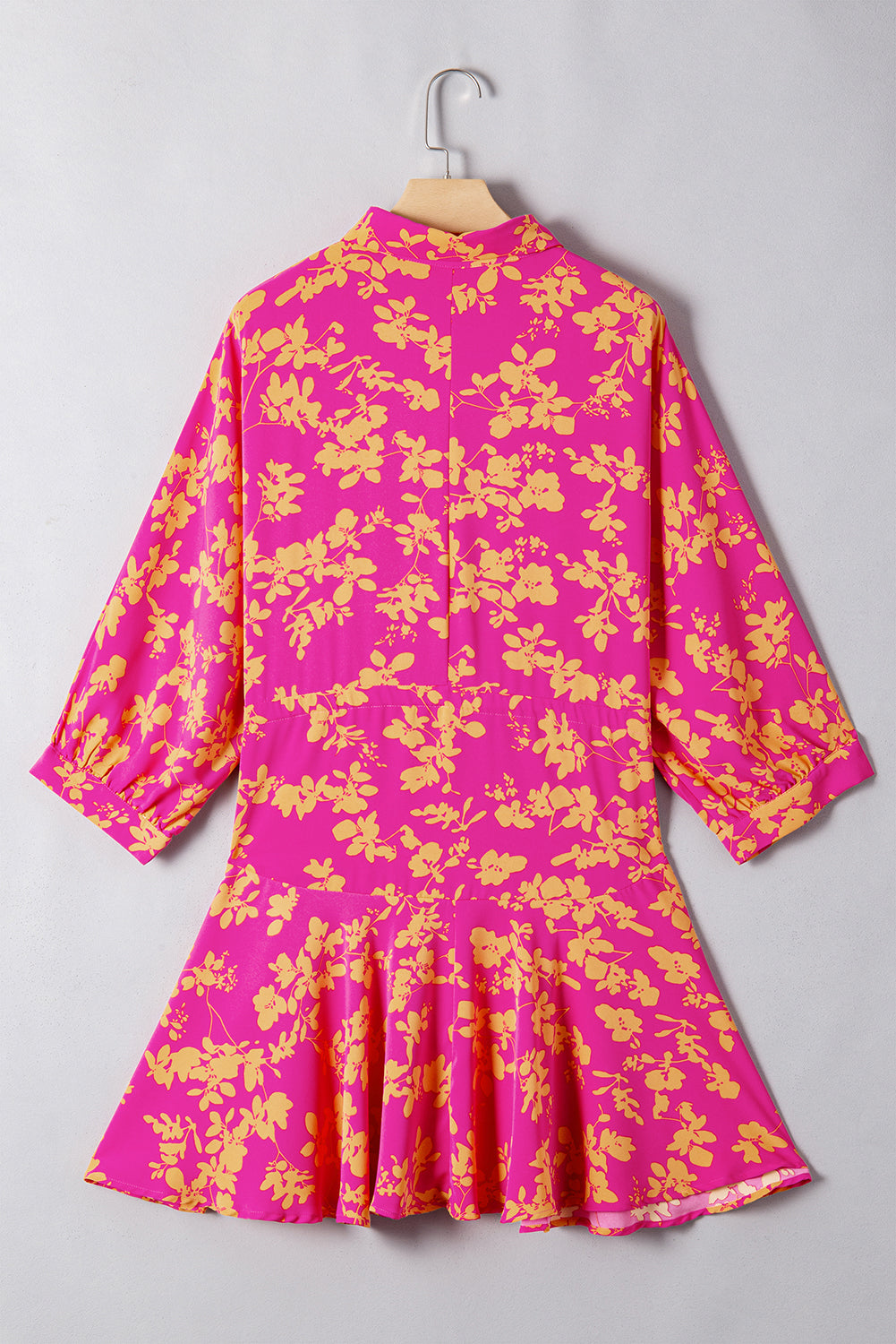 Green Floral Print Drawstring Tunic Flowy Short Dress