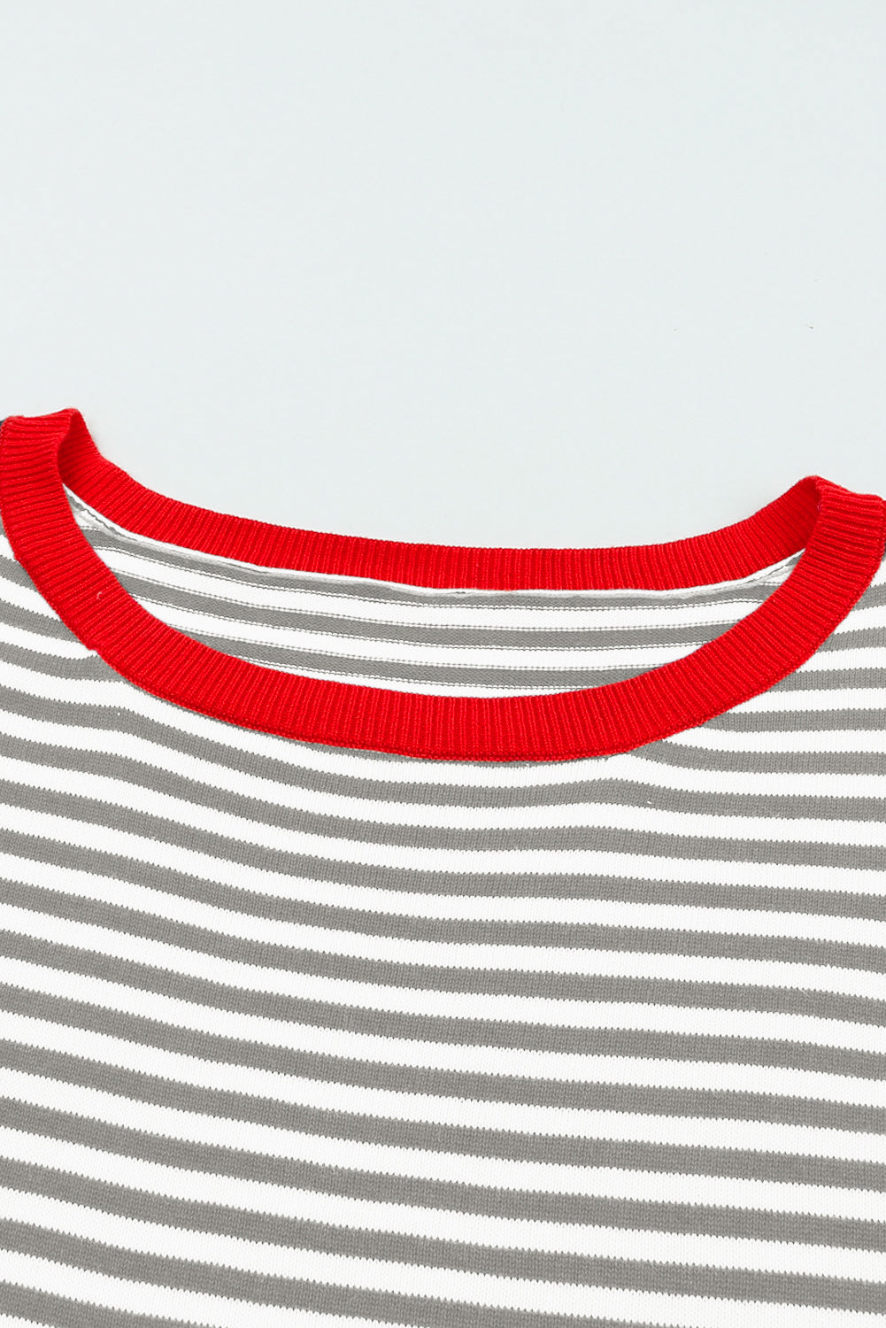 Fiery Red Contrast Trimmed Striped Drop Shoulder Sweater