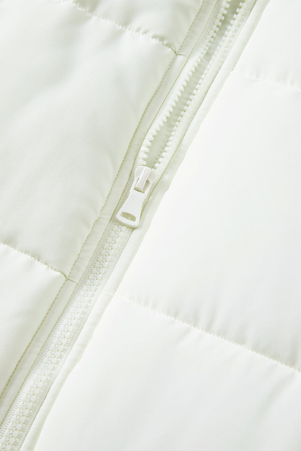 Beige Zipper Stand Neck Oversized Puffer Vest