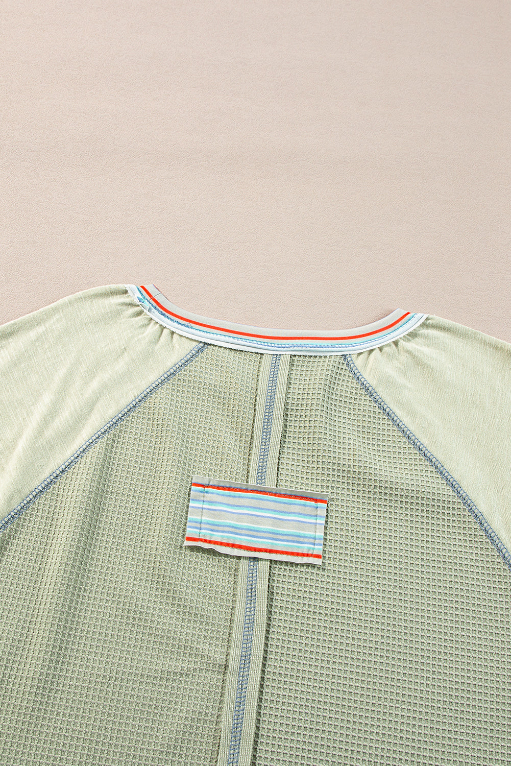 Grapefruit Orange Waffle Knit Wide Bracelet Sleeve Patchwork Raglan Top