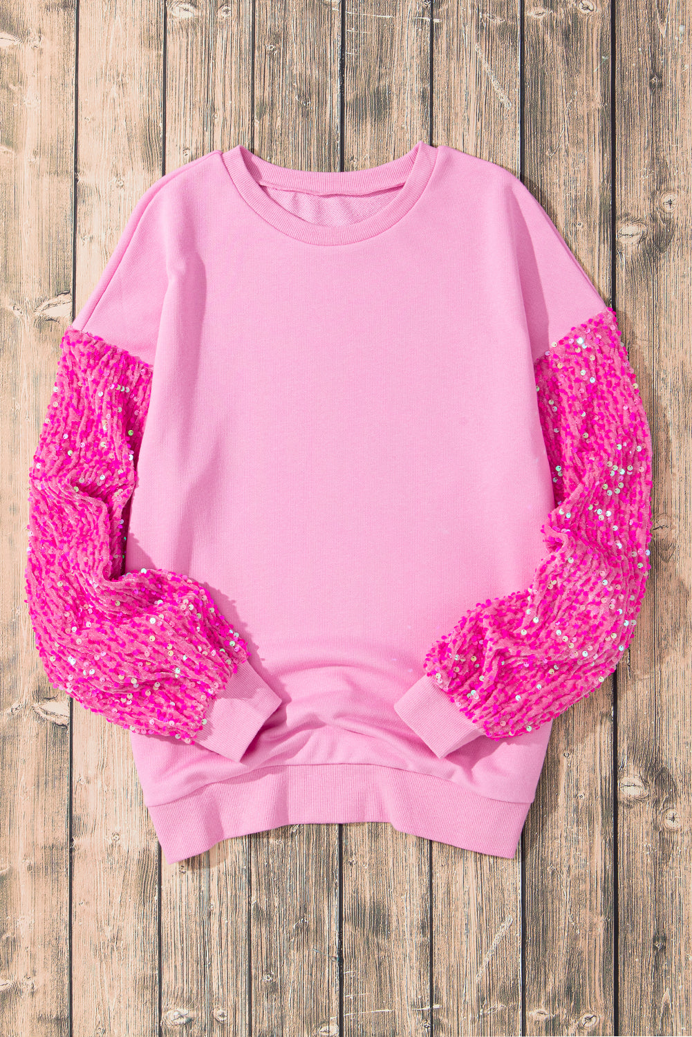 Orchid Petal Sequin Patchwork Long Sleeve Pullover Top