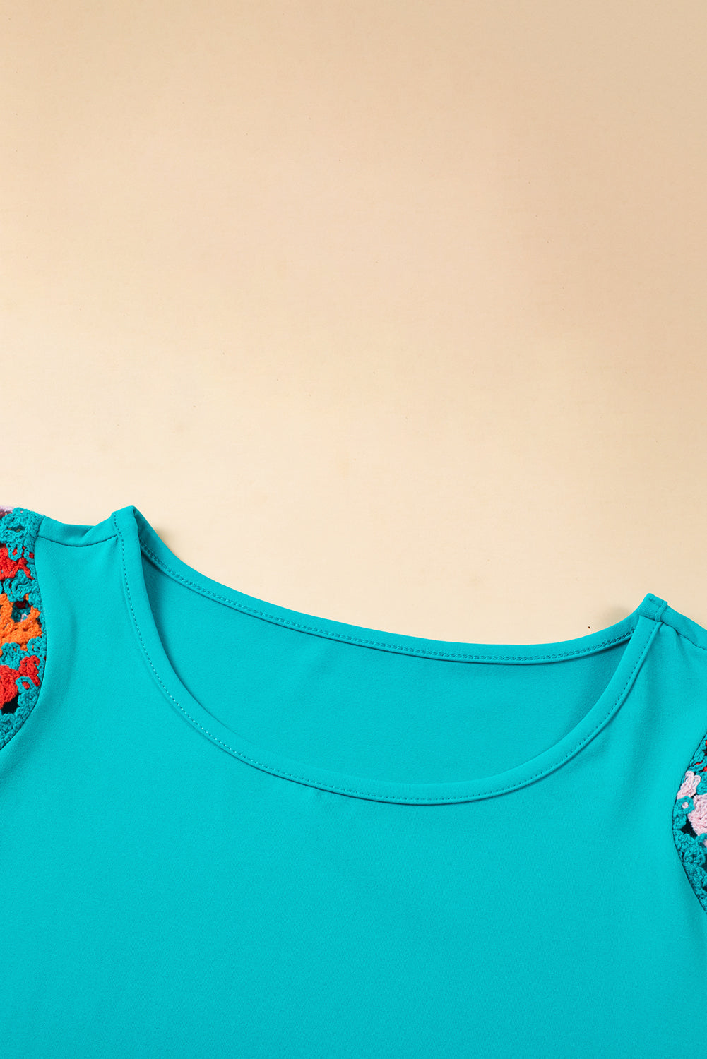 Medium Grey Floral Crochet Short Sleeve Top