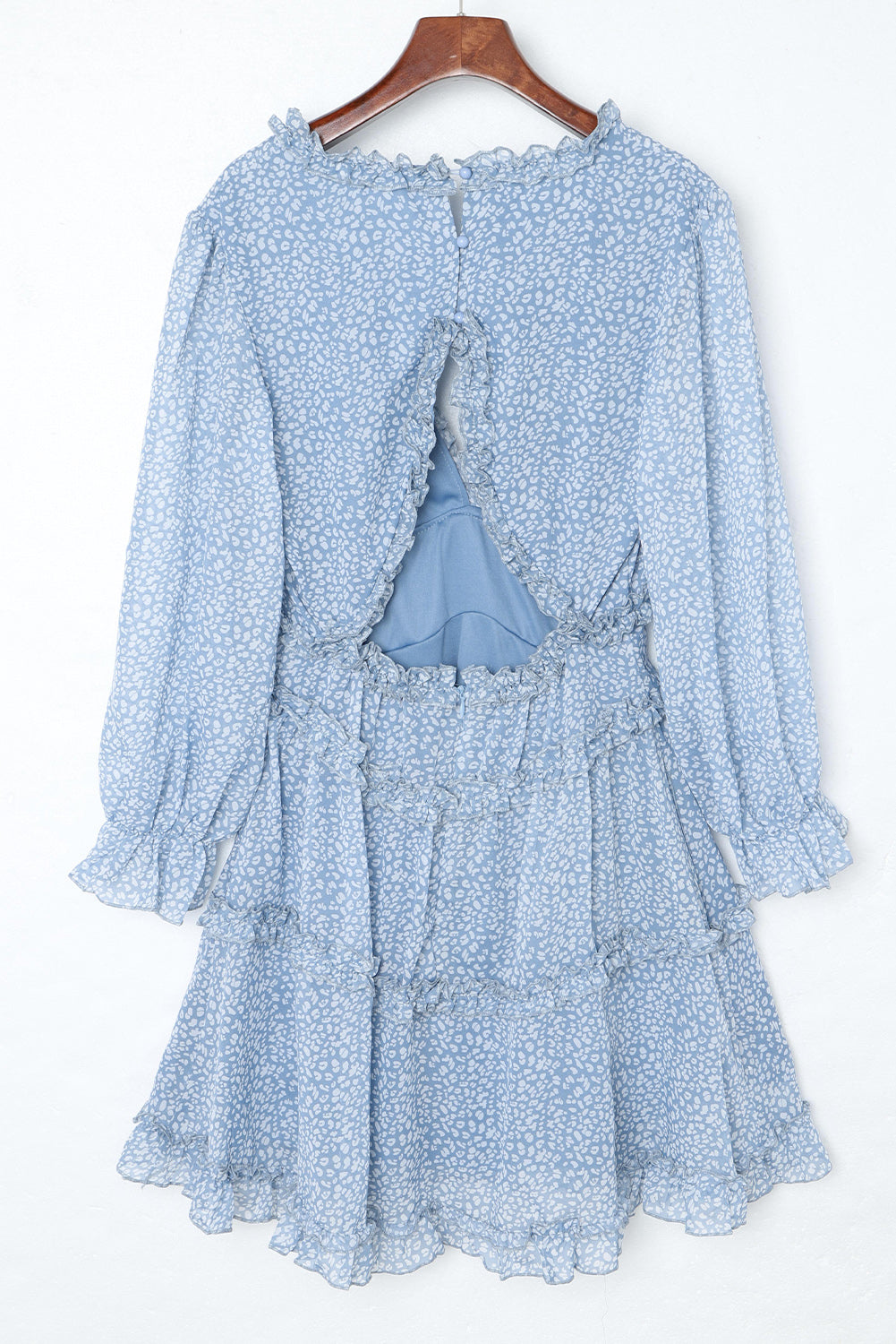 Blue Ruffle Detailing Open Back Floral Dress