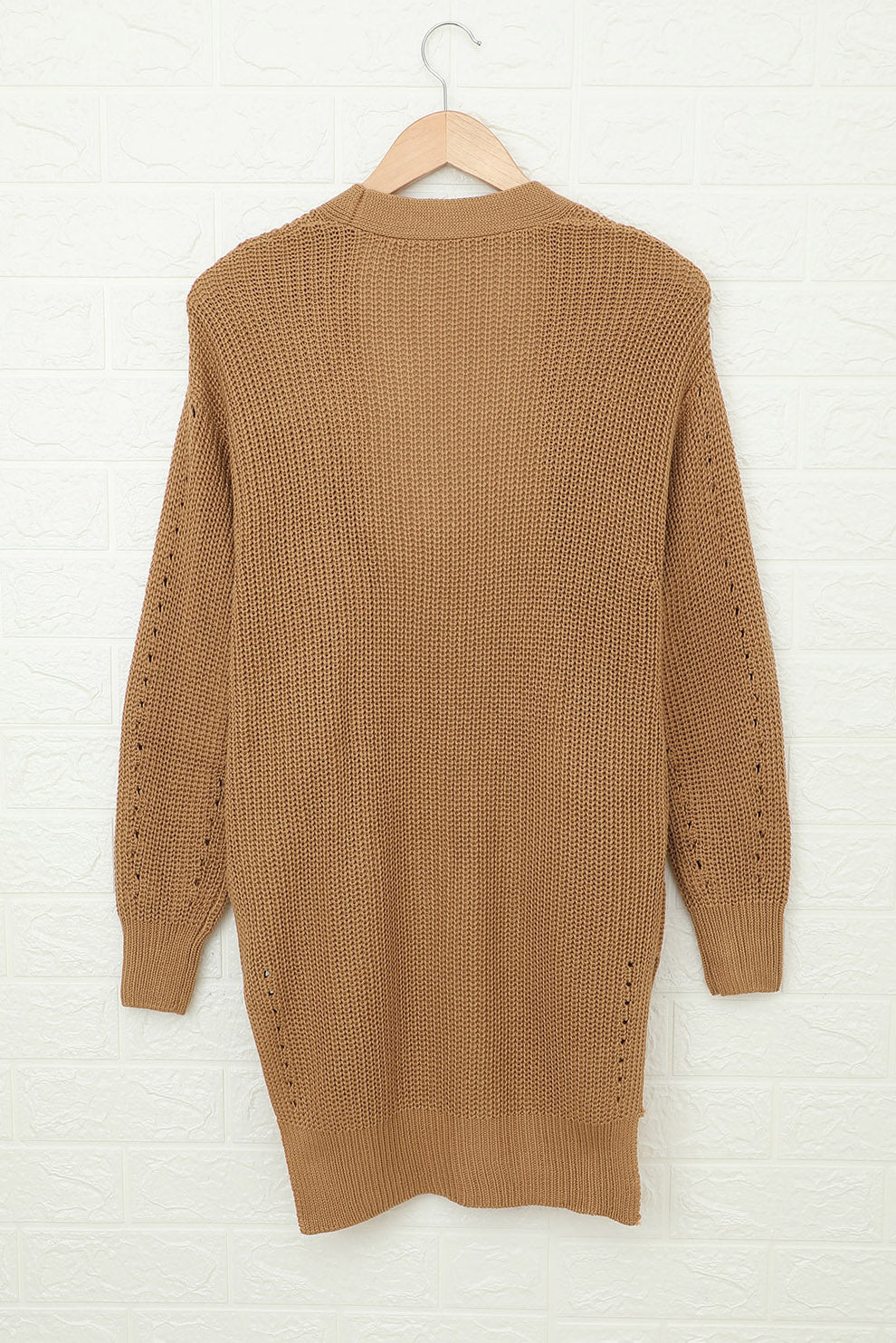 Apricot Drop Sleeve Cable Knit Cardigan with Slits