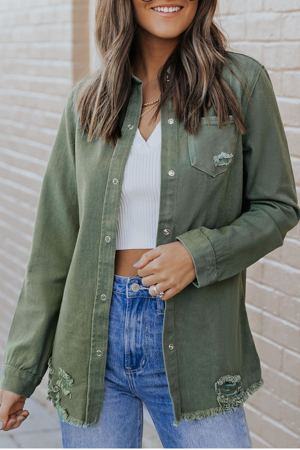 Green Ripped Denim Jacket
