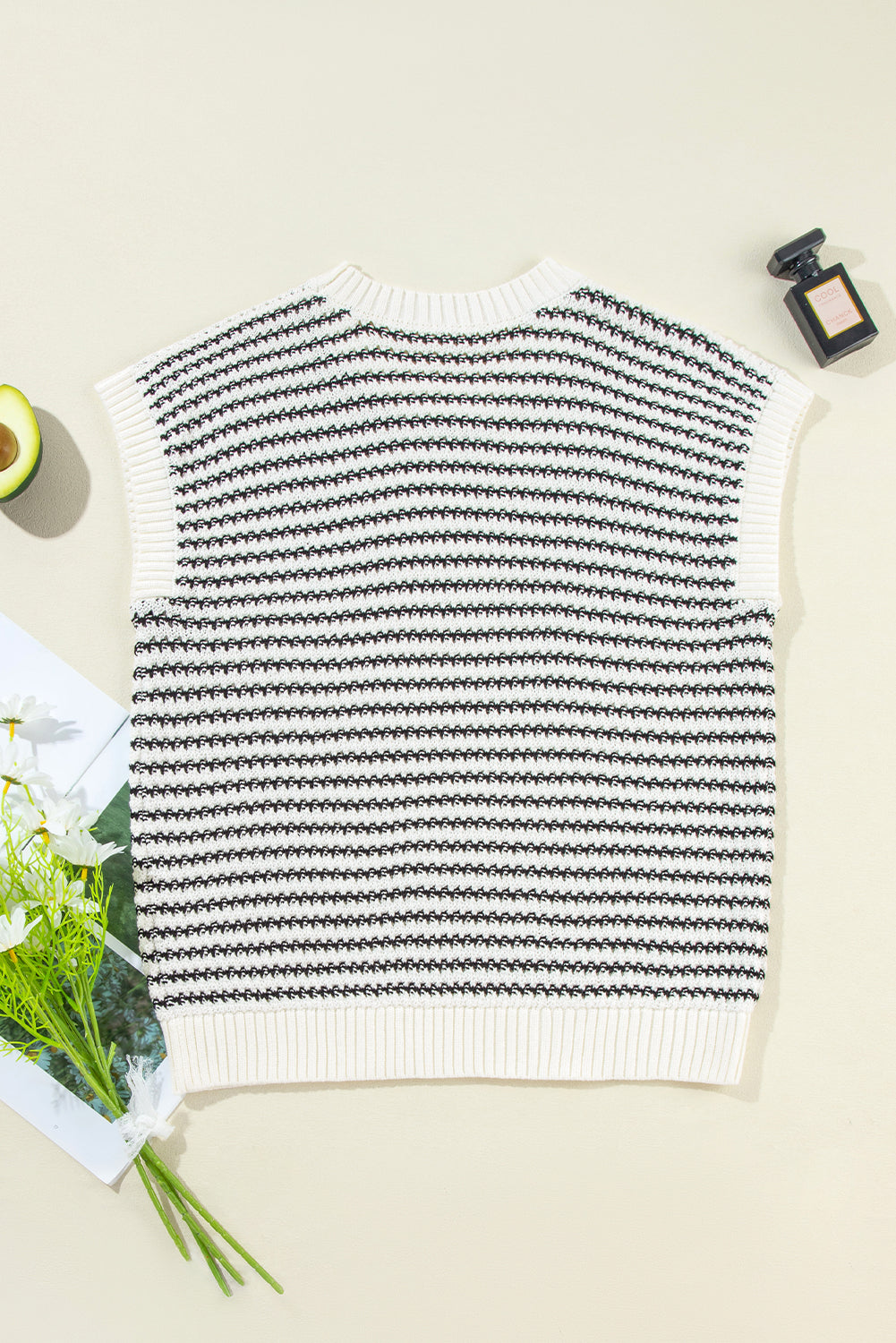 Red Stripe Ribbed Trim Loose Fit Knitted Sweater Vest