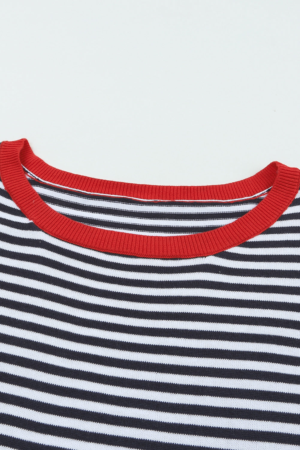 Fiery Red Contrast Trimmed Striped Drop Shoulder Sweater