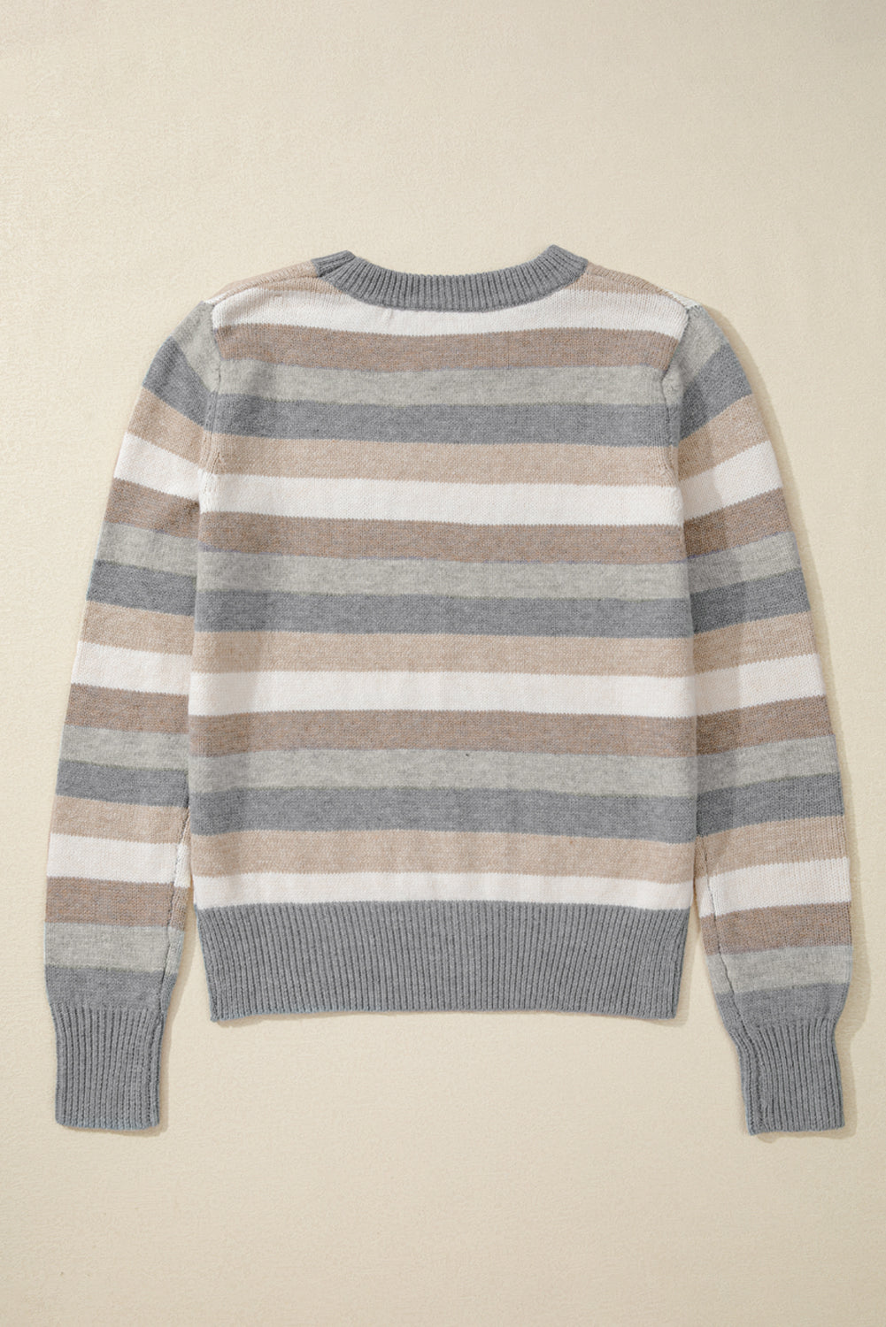 Green Color Block Ribbed Edge Round Neck Sweater