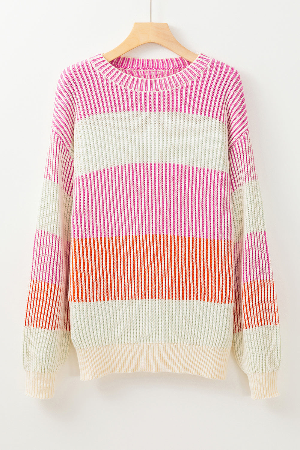 Multicolour Colorblock Textured Knit Bubble Sleeve Sweater