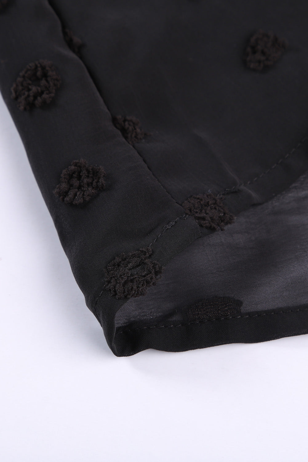 Blue Ruffled Split Neck Lace Hollow Out Puff Sleeve Polka Dot Blouse