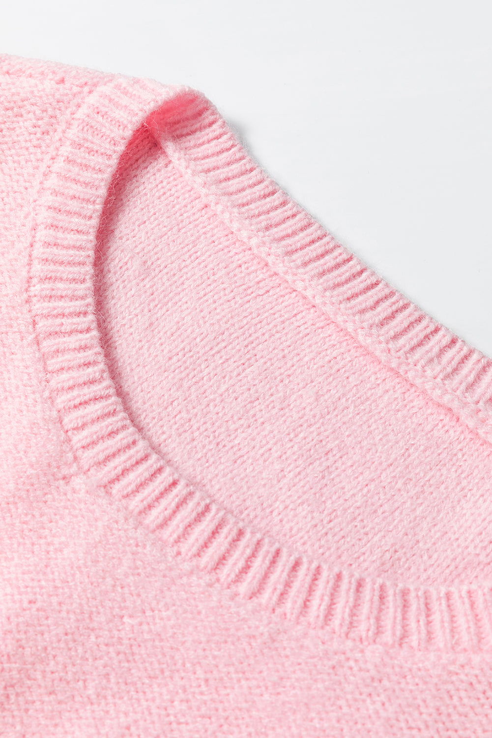 Light Blue Knitted Flower Pattern Ribbed Edge Sweater