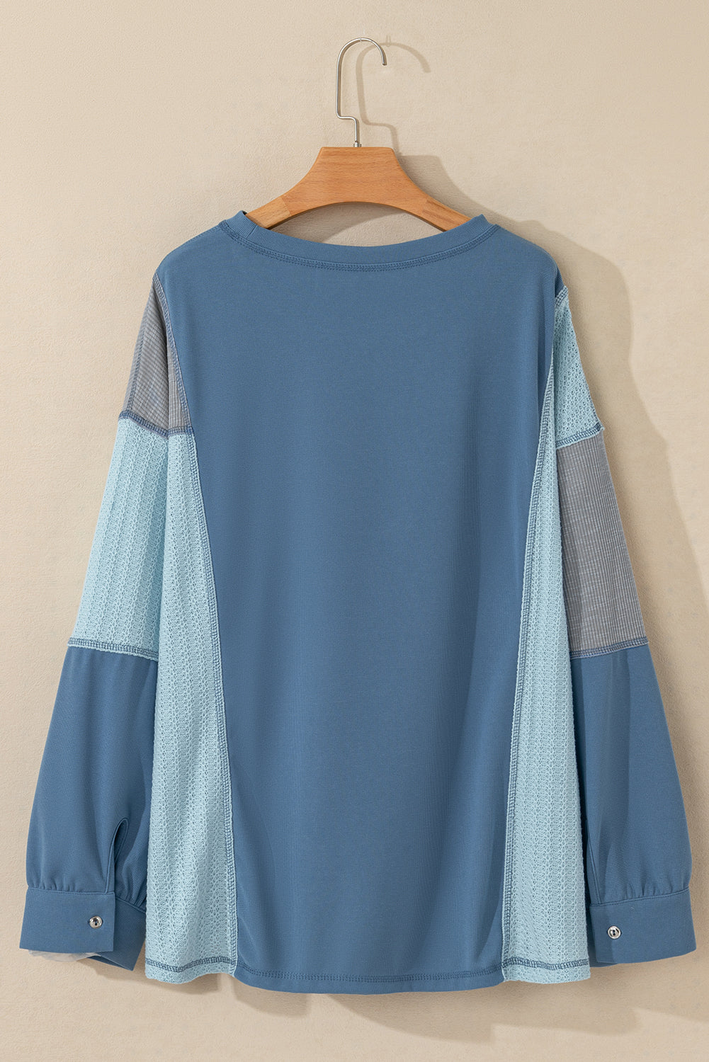 Green Colorblock Stitching Patchwork Buttoned Long Sleeve Top