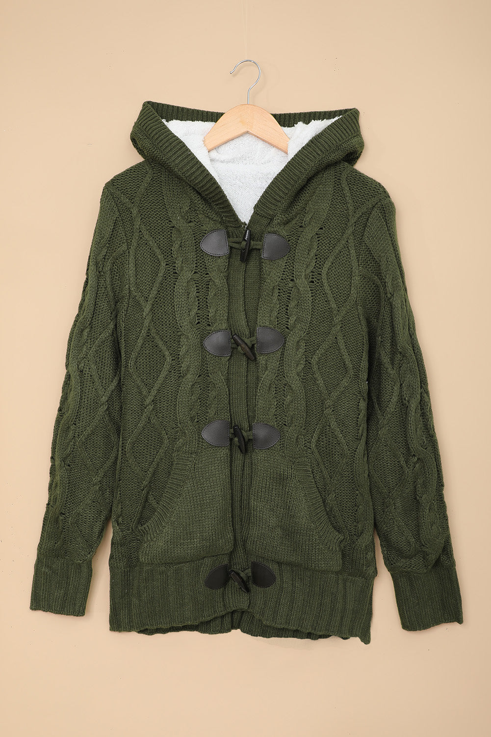 Fur Hood Horn Button Sweater Cardigan