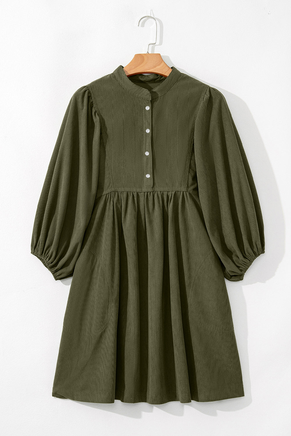 Gold Flame Corduroy Snap Buttons Empire Waist Bracelet Sleeve Dress