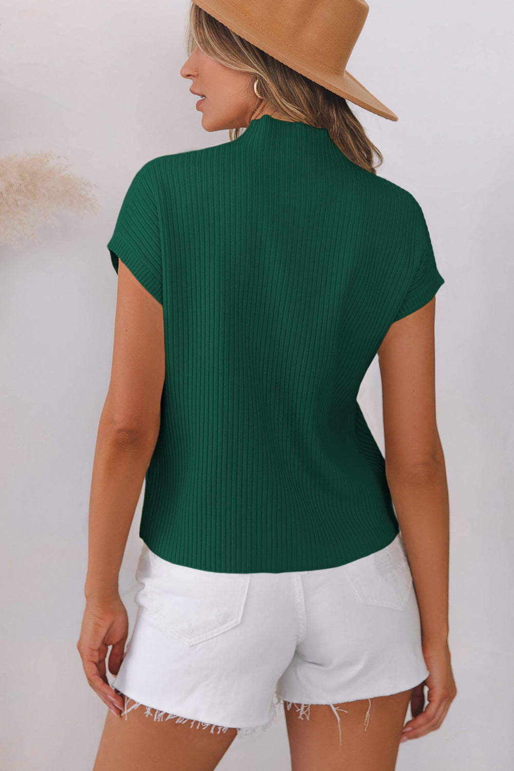 Beau Blue Patch Pocket Ribbed Knit Short Sleeve Sweater