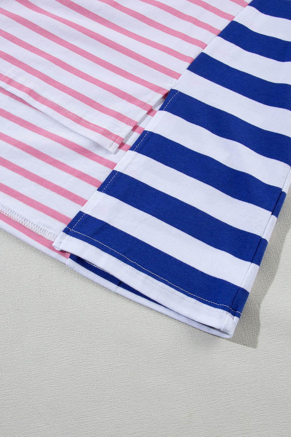 Blue Stripe Colorblock Patchwork Baggy T Shirt