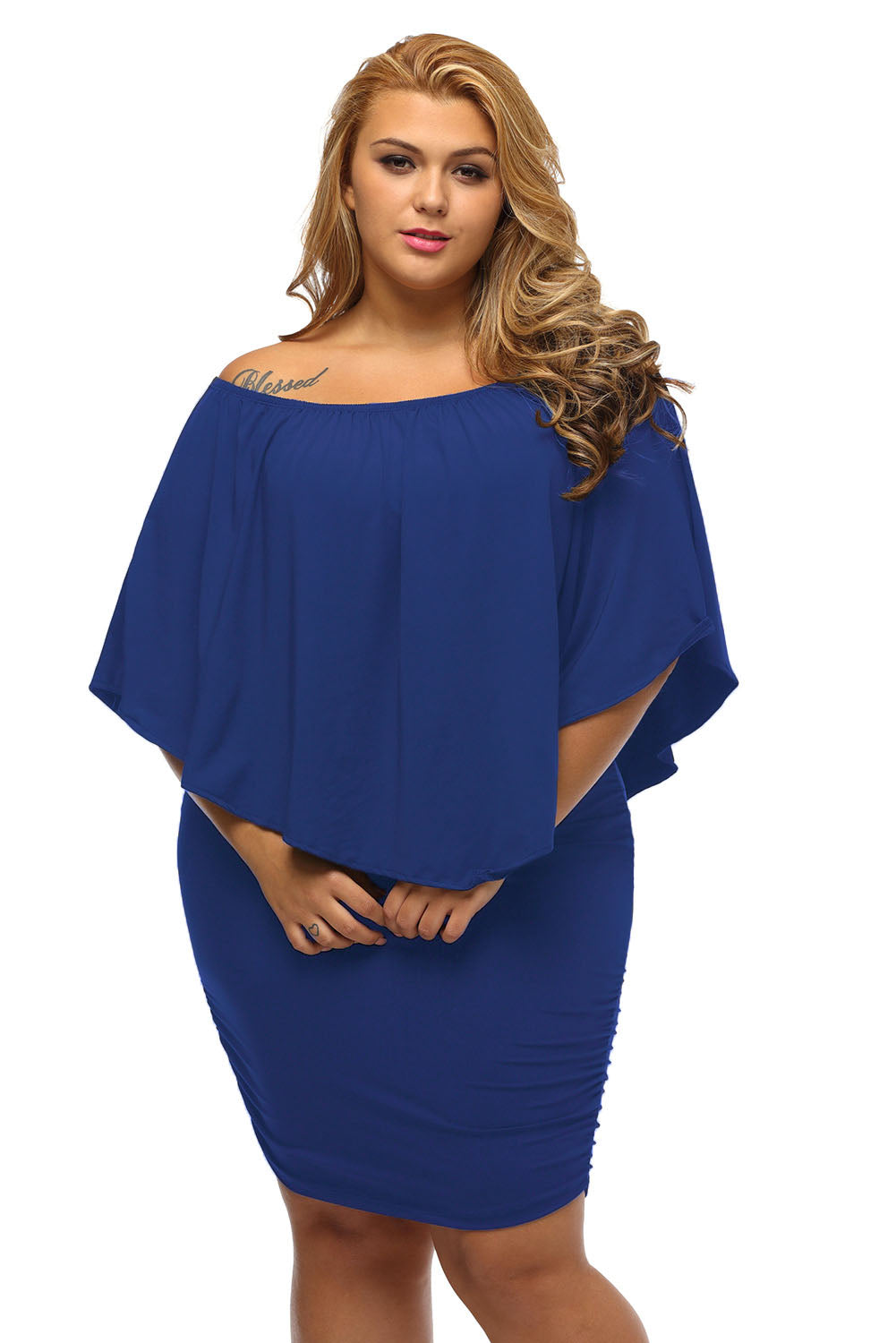 Multiple Dressing Layered Dark Blue Mini Poncho Dress