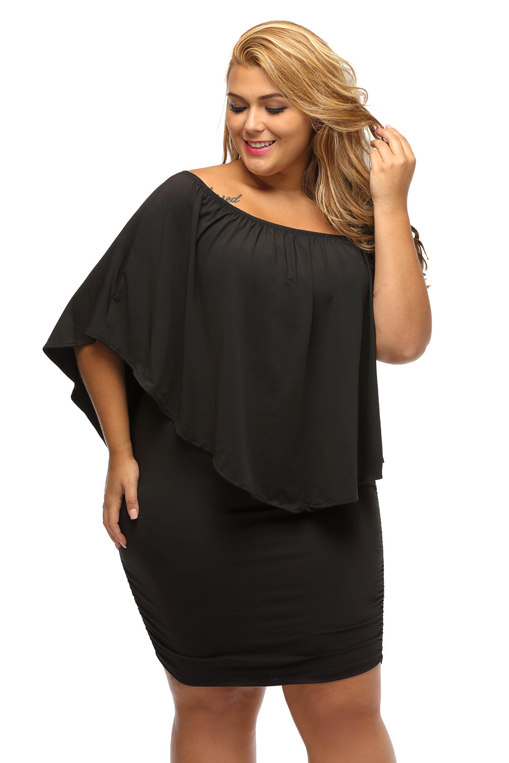 Multiple Dressing Layered Dark Blue Mini Poncho Dress