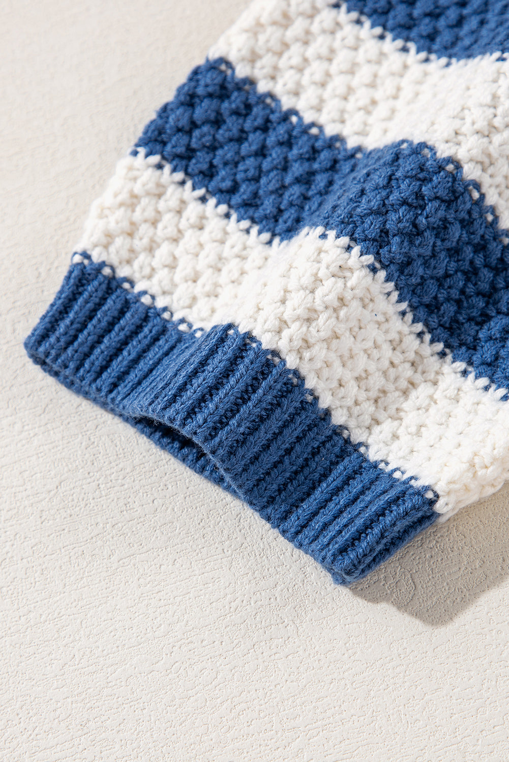 White Stripe V Neck Pocketed Drawstring Hooded Sweater
