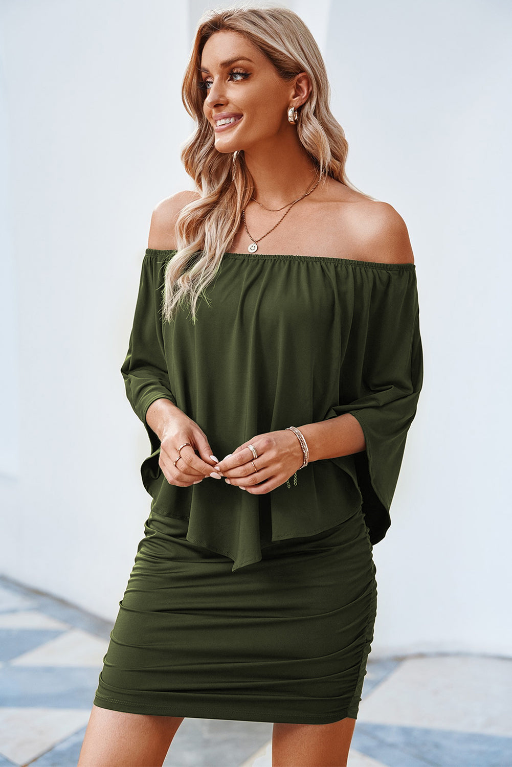 Multiple Dressing Layered Dark Blue Mini Poncho Dress