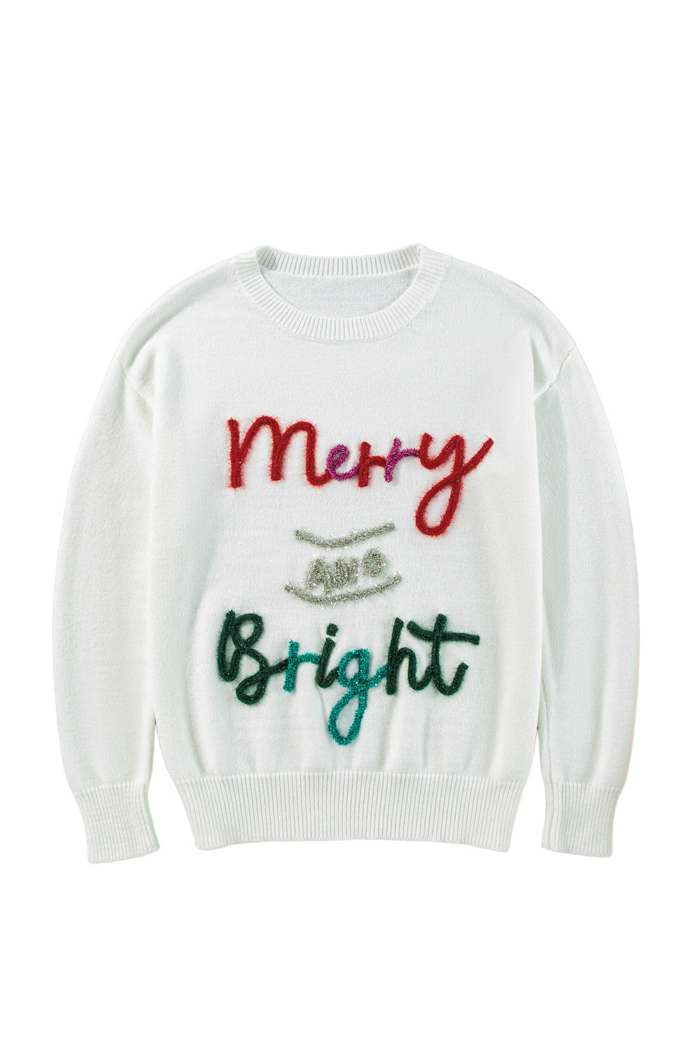 Black Tinsel Merry and Bright Graphic Christmas Sweater