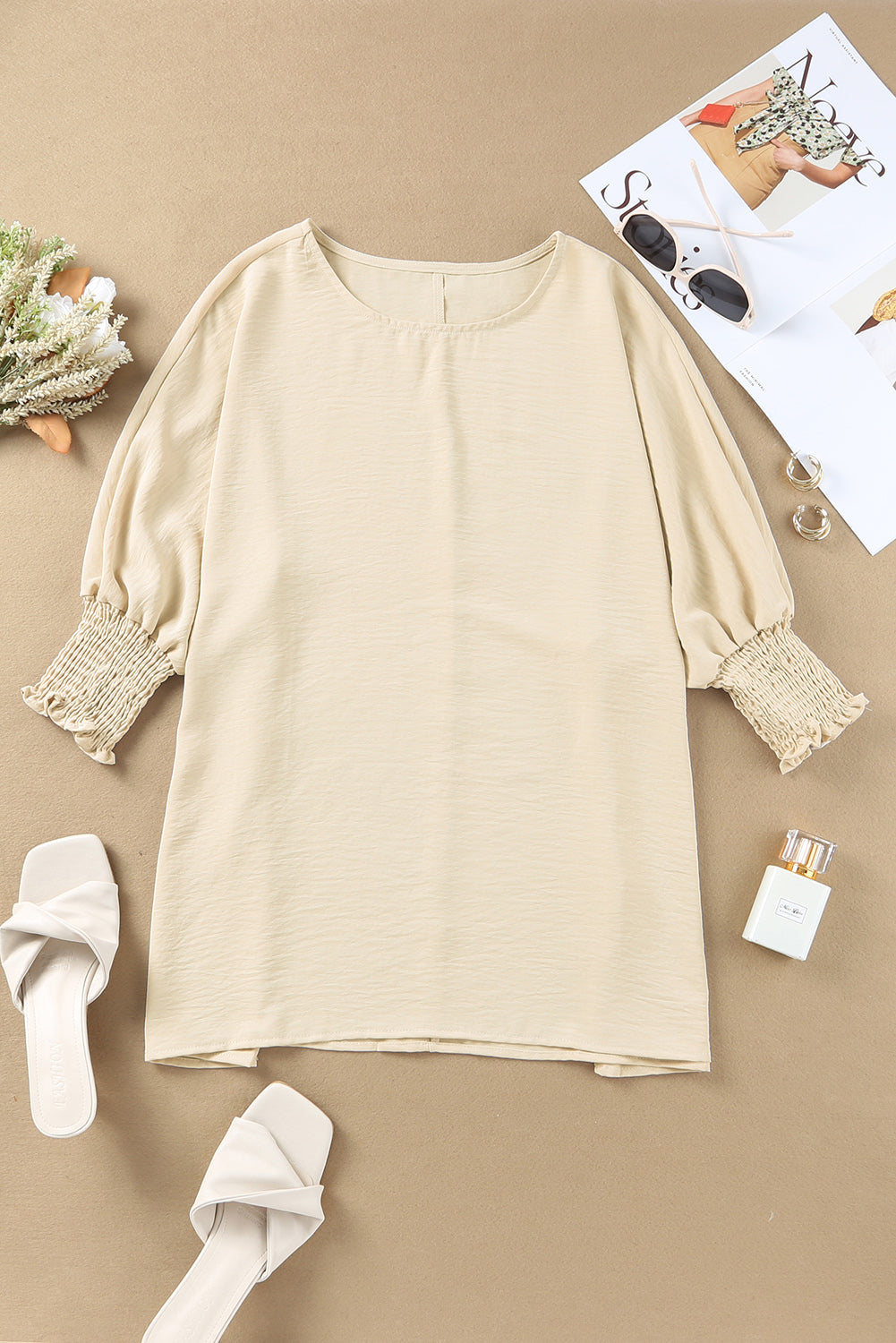 Rose Smocked Wrist Shift Top