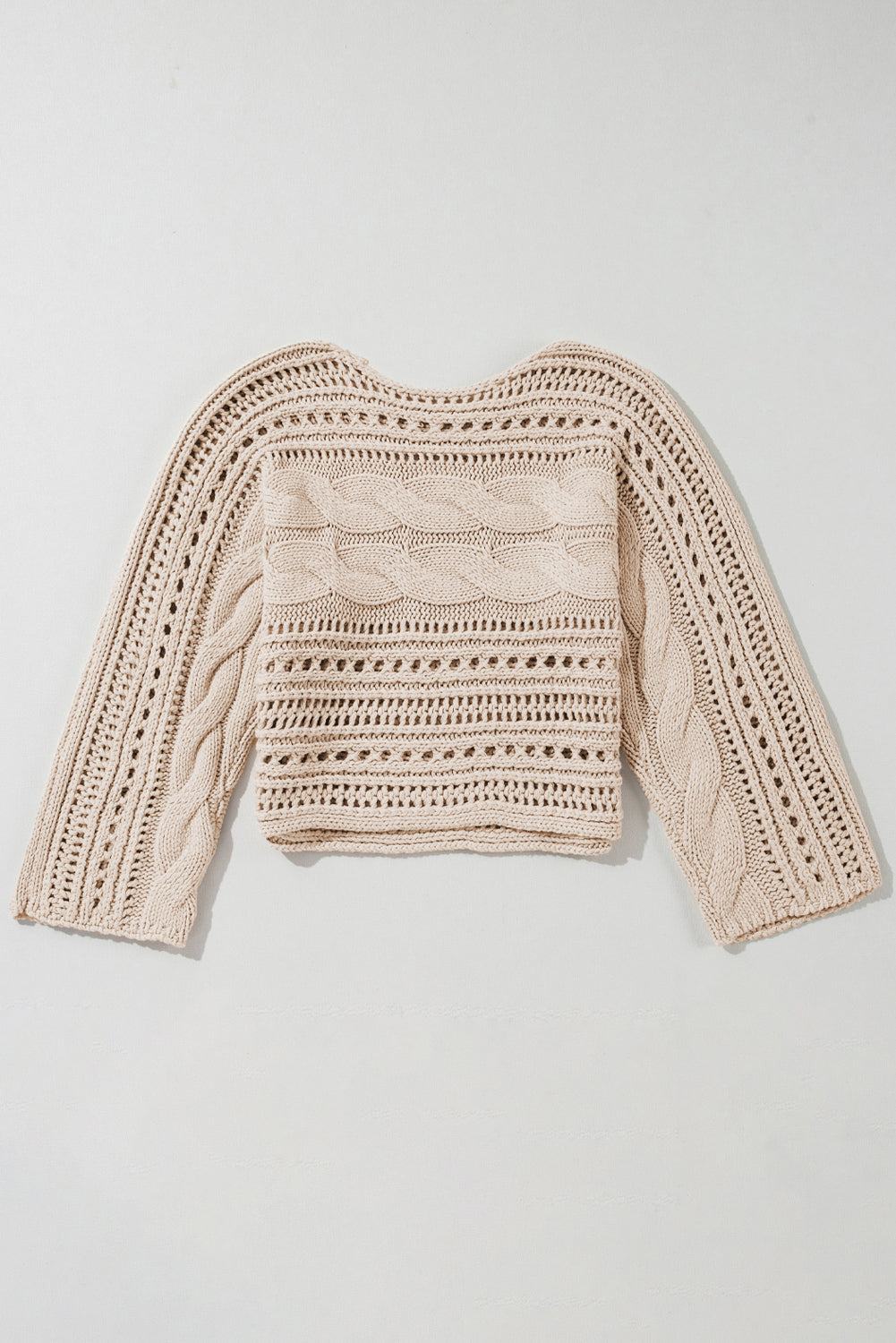Blackish Green Hollow-out Cable Knit Cropped Sweater