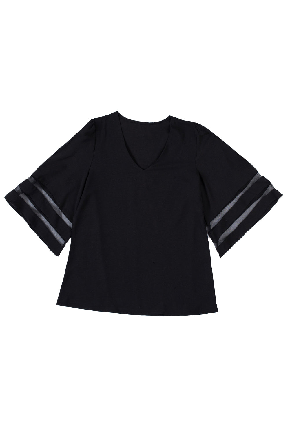 Green Flare Sleeve V Neck Loose Blouse