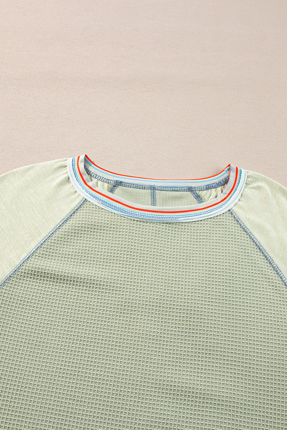 Grapefruit Orange Waffle Knit Wide Bracelet Sleeve Patchwork Raglan Top