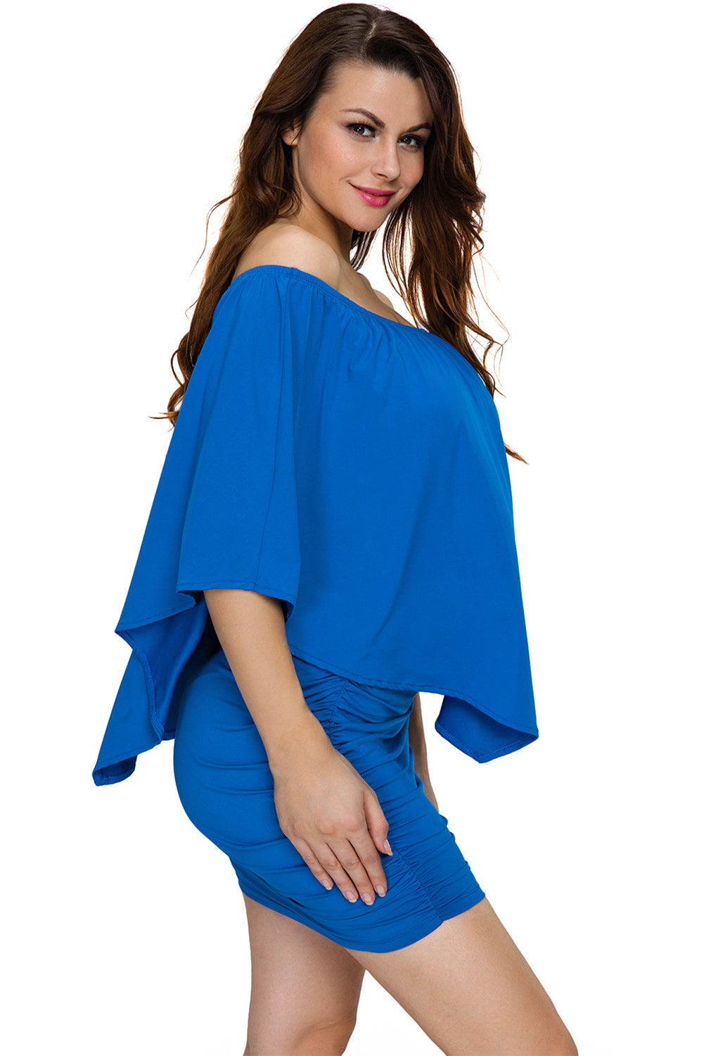 Multiple Dressing Layered Dark Blue Mini Poncho Dress