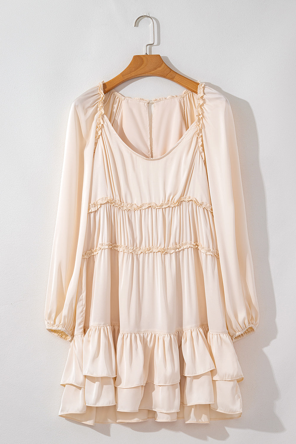 Black Tiered Ruffled Puff Sleeve Loose Fit Mini Dress