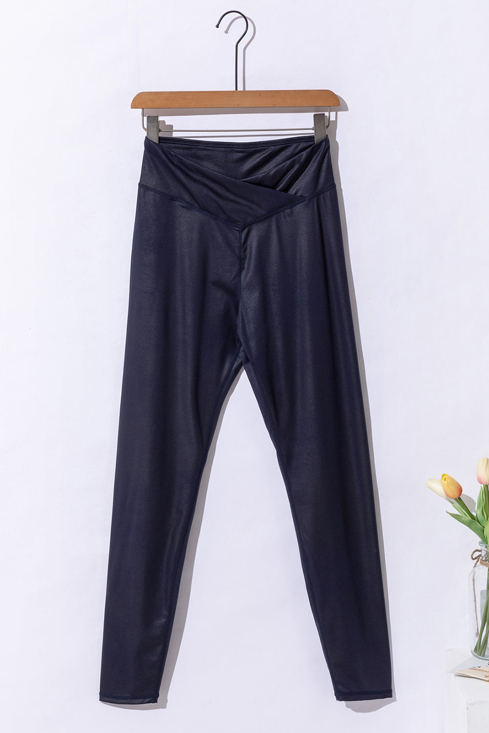 Rose Red Crossed Dip Waist Sleek Leather Leggings