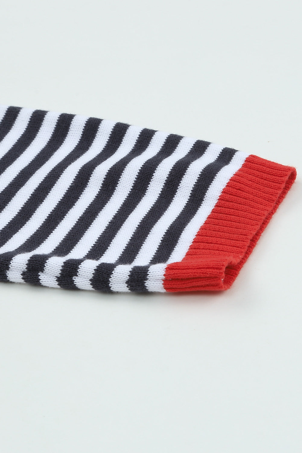 Fiery Red Contrast Trimmed Striped Drop Shoulder Sweater