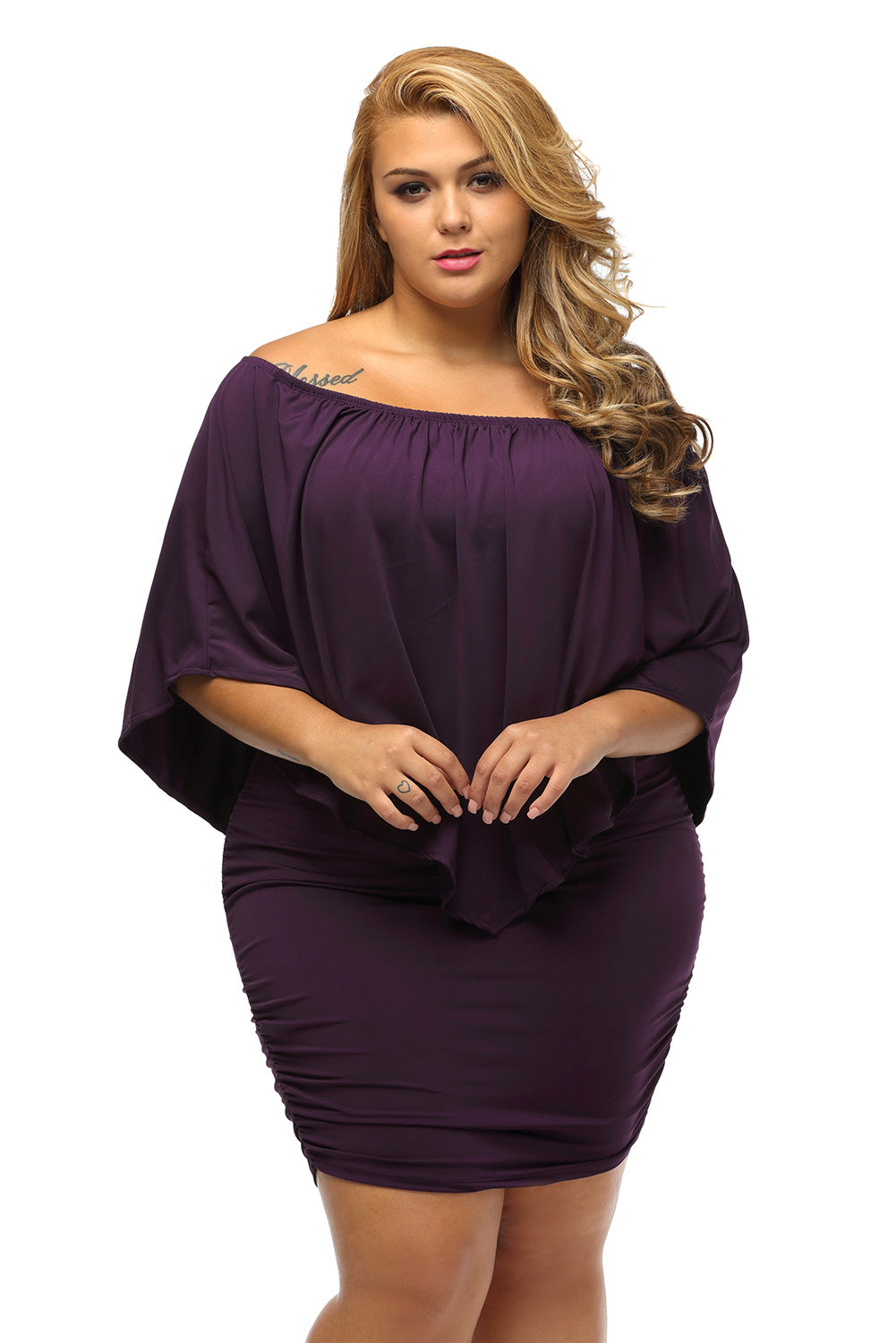 Multiple Dressing Layered Dark Blue Mini Poncho Dress