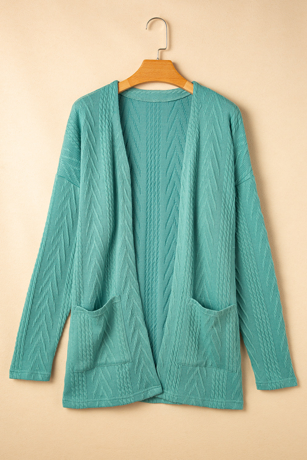 Medium Grey Solid Textured Open Front Cardigan with Pocket