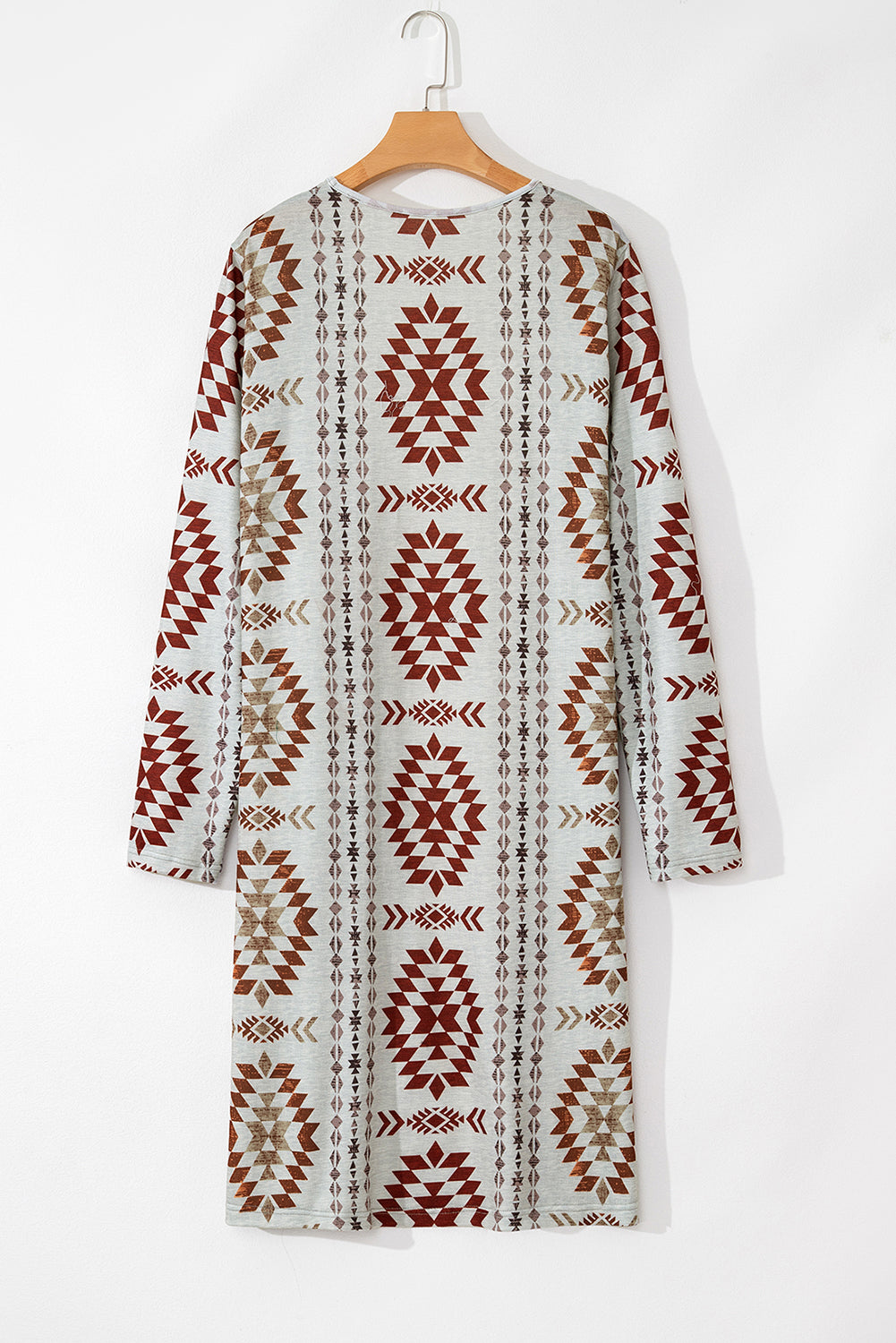 Sky Blue Western Aztec Printed Open Front Long Cardigan