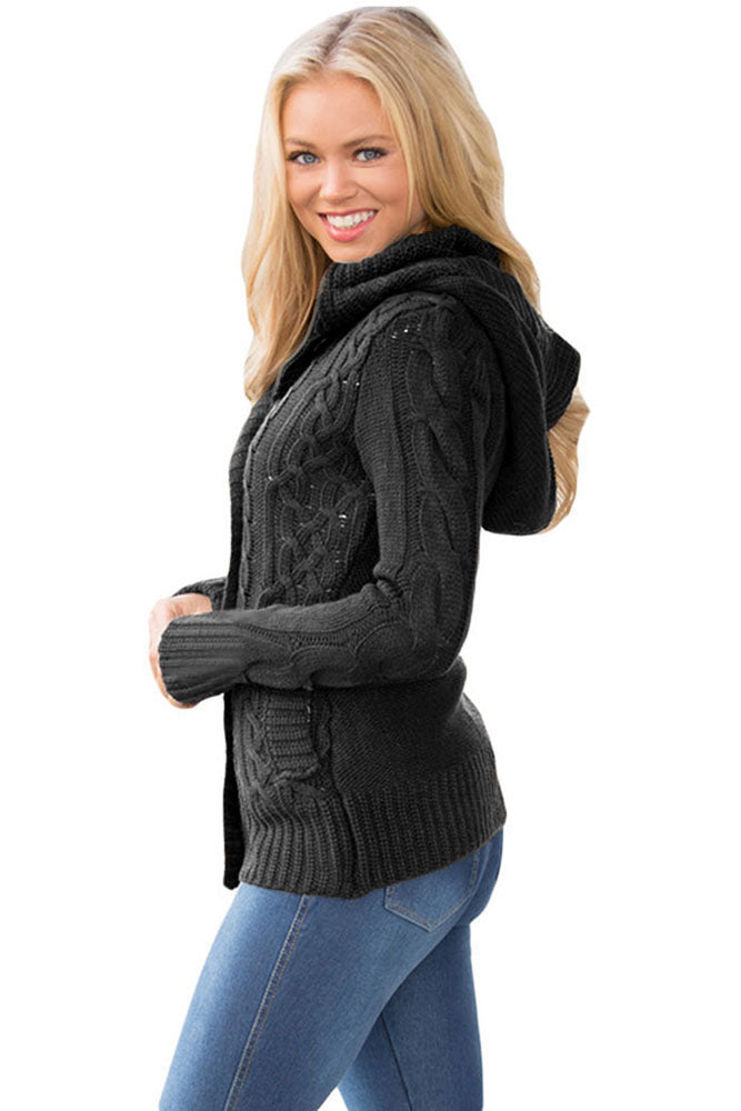 Navy Blue Long Sleeve Button-up Hooded Cardigans