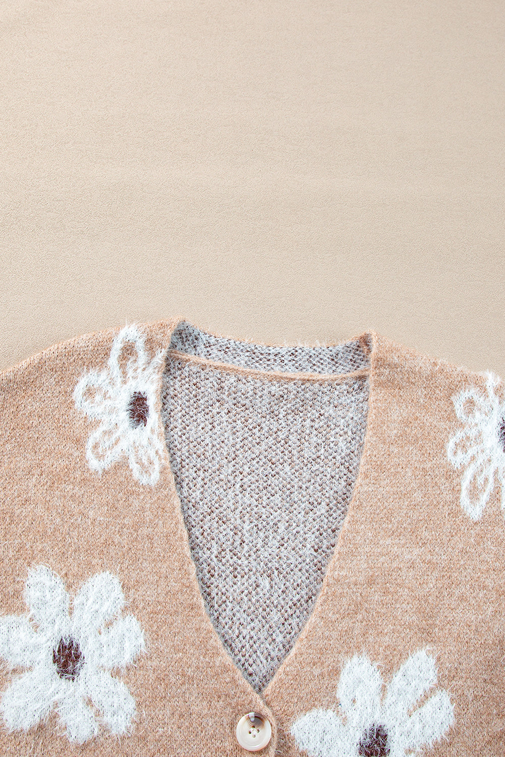 Light Grey Floral Print V Neck Knitted Button up Cardigan